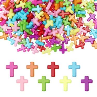 Imagem de anpiwshjo Contas de cruz para pulseiras, contas de acrílico para artesanato, presentes cristãos, pulseira de amizade, berloques de cruz para fazer joias, crucifixo para confecção de rosários, Regular