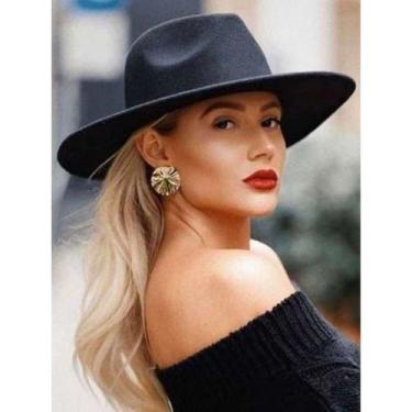Imagem de Chapéu Fedora Preto de Feltro Aba Grande com Faixa Fixa Unissex - LINE