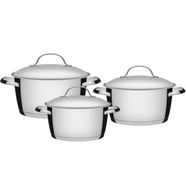 Imagem de Jogo de Panelas Caçarolas Tramontina Allegra Aço Inox Fundo Triplo e T
