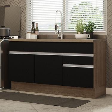 Imagem de Balcão Gabinete De Pia Madesa Glamy 150 Cm 2 Gavetas 2 Portas (sem Tampo E Pia) - Rustic/preto Rustic/preto