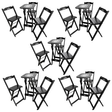 Imagem de Kit 5 Conjuntos Bistrô Mesa Com 3 Banquetas Dobráveis De Madeira Personalizada Hei - Preta