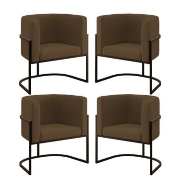 Imagem de Kit 04 Poltronas Lua Sala Decorativa Base De Ferro Black Marrom