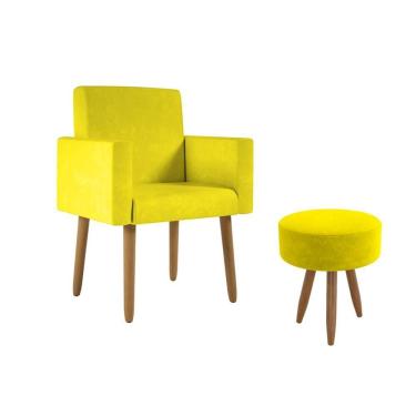 Imagem de Poltrona Decorativa Cadeira Sala Com Puff Balaqui Decor Amarelo