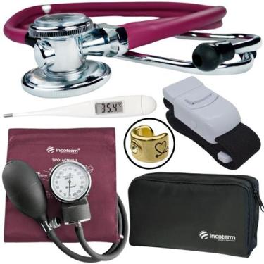 Imagem de Kit Aparelho Pressao Esfigmomanometro Estetoscopio Rappaport Termometr
