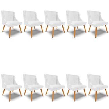 Imagem de Kit 10 Cadeiras Estofadas Para Sala De Jantar Pés Palito Lia Sintético Premium Branco - Ibiza
