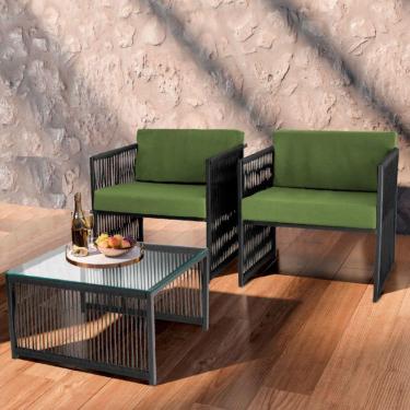 Imagem de Conjunto De 2 Poltronas E Mesa De Centro Quadrada Com Tampo Preto/verde