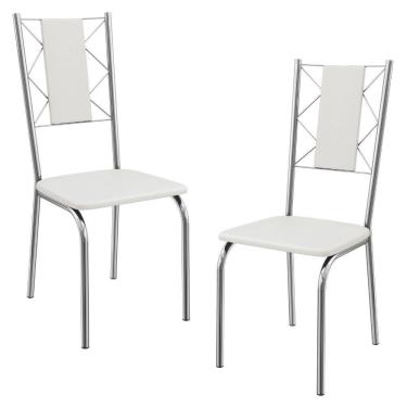 Imagem de Kit 2 Cadeiras Cromada Sala Jantar 2C076CR Corino Kappesberg Branco