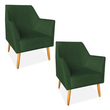 Imagem de Kit 02 Poltronas Decorativa Julia Veludo Verde Pés Palito Castanho