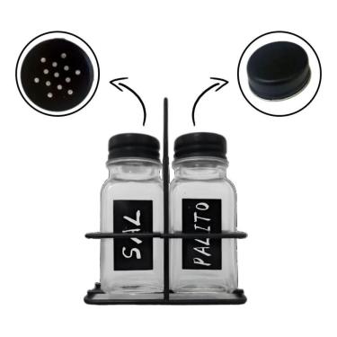 Imagem de 2X Porta Sal Saleiro E Porta Palito Paliteiro Vidro Metal E