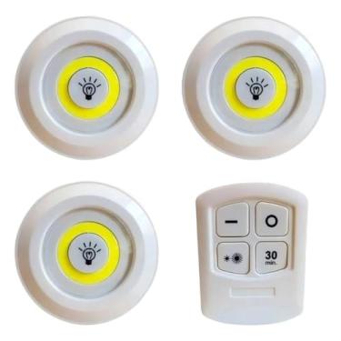 Imagem de Conjunto de 3 Luminárias LED com Controle Remoto, Plástico Branco, 9cm x 2cm, 5W, 150lm, Alimentação por Pilhas AAA, Design Moderno para Ambientes Internos