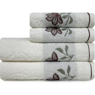 Imagem de Jogo de Toalhas 4 Peças Banho e Rosto 100% Algodão Karsten Encanto (Branco com Branco)