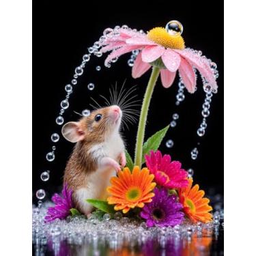 Imagem de Diymood Kits de pintura de arte de diamante 5D DIY para adultos, pintura com diamante arte flor broca completa tela redonda bordado mosaico iniciante casa decoração de parede presente 30 x 40 cm C4