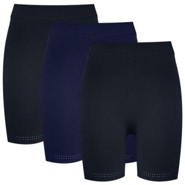Imagem de Kit 3 Bermuda Fitness Feminina Trifil Academia Sem Costura, Preto e ma