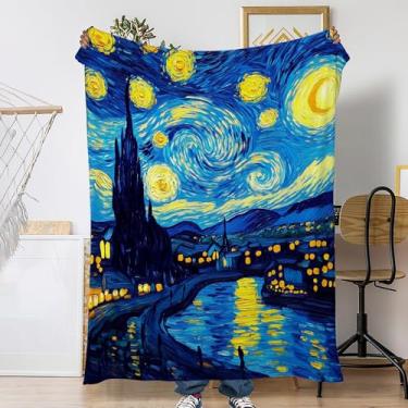 Imagem de Cobertores de sofá noturnos com céu estrelado, rústico, macio, aconchegante, felpudo e leve, cobertor de lã de flanela para sofá, cama, acampamento, noites de cinema, assistir TV 127 x 152 cm