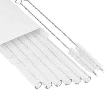 Imagem de Pacote com 6 canudos de substituição compatíveis com Stanley IceFlow 2.0 Copo flip com alça de 850 g, conjunto de canudos de vidro transparente para smoothies milkshake com 2 escovas de limpeza