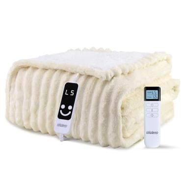 Imagem de XINIUSLEEP Cobertor elétrico aquecido 157 x 213 cm, manta elétrica de lã de ovelha macia com 5 níveis de aquecimento e desligamento automático de 1 a 12 horas, manta aquecida com proteção contra