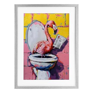 Imagem de Stupell Industries Flamingo News on Toilet Impressão emoldurada preta sob vidro, design por LSR Design Studio, 23 x 17