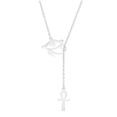 Imagem de EUEAVAN Colar Ankh Cruz Y Chave da Vida Olho de Hórus Pingente Cartouche Corrente Longa Proteção Amuleto Copta Africano Joias Religiosas Egípcio Antigo Presente para Mulheres e Homens, Medium, Aço