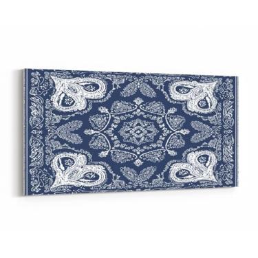 Imagem de Arte de parede em tela grande com estampa de damasco azul profundo, decoração de parede floral paisley, arte de casa para sala de estar quarto, pôsteres de pintura de parede luxuosos europeus
