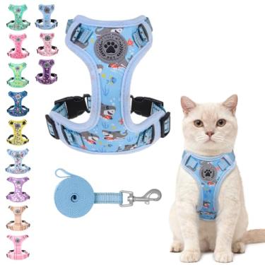 Imagem de BEAUTYZOO Arnês para gatos, coleira para gatos à prova de escape, conjunto de arnês para caminhadas, colete respirável macio com pescoço ajustável, peitoral reflexivo para gatinhos de fácil controle