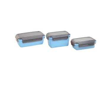 Imagem de Kit 3 Potes Plástico com Trava Azul 300ml 480ml 600ml