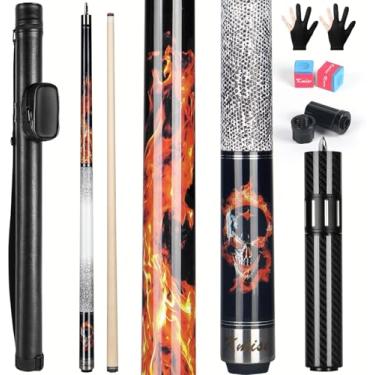 Imagem de Kmise Taça de sinuca de 59 cm 590 g com extensão de fibra telescópica, conjunto de tacos de bilhar profissional feito à mão em bordo canadense com estojo de couro para tacos de piscina, giz de piscina