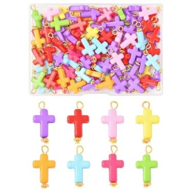 Imagem de MakemadeDIY 100 berloques de acrílico com cruz fofa para fazer joias, pingentes coloridos de Jesus Cristo com ferro dourado, para artesanato, colares, brincos, chaveiros, acessórios DIY