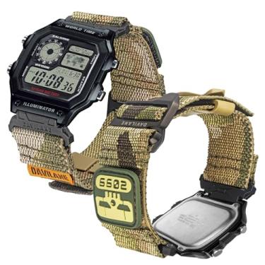 Imagem de DAVILANE Pulseira de relógio de nylon militar de 18 mm para Casio G-Shock AE/F/W (AE-1200, F-91W, W-735H, DW-H5600) - Pulseira de relógio de liberação rápida com adesivos intercambiáveis e fecho de
