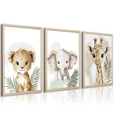 Imagem de Decoração de parede de animais de berçário, fotos de quarto de bebê, meninos, crianças, safári, selva, berçário, tela, decoração de parede, impressão de animais da floresta para crianças, pôster de