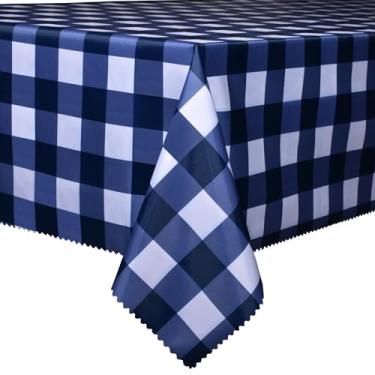 Imagem de HX&OD Toalha de mesa de PVC, toalha de mesa 100% impermeável, à prova de óleo, capas de mesa resistentes e limpáveis para jantar/acampamento/piquenique/ao ar livre (xadrez azul, 178 x 304,8 cm)