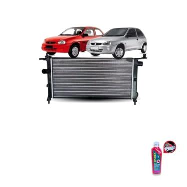 Imagem de Kit Radiador GM Corsa 1.0 1.6 8V Sem Ar 94> + Aditivo Radiador Radiex R1892 Rosa Pronto Uso