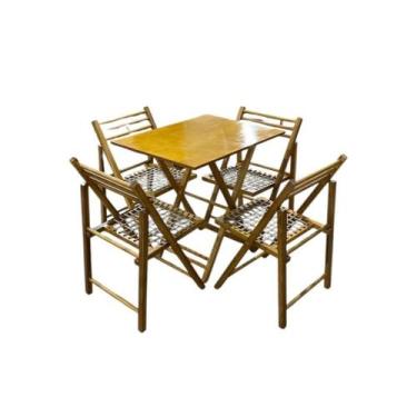 Imagem de Conjunto Dobrável com Mesa de Madeira e 4 Cadeiras com Corda Náutica -
