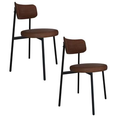 Imagem de Cadeira De Jantar Estofada Kit 2 Nyka M25 Sintético Marrom - Mpozenato