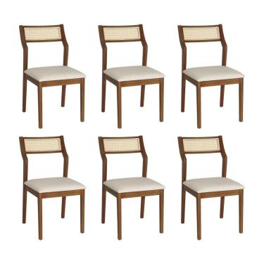 Imagem de Conjunto 6 Cadeiras De Jantar Lagum Conforto Estofada Jequitibá Terra Linho Bege Palha Sextavada