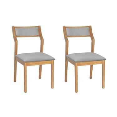 Imagem de Conjunto 2 Cadeiras De Jantar Lagum Jequitibá Natural Encosto Linho Cinza