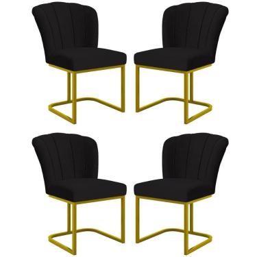 Imagem de Kit 4 Cadeiras Jantar Flor Mesa Cozinha Reforçada Base Metal Dourada Preto