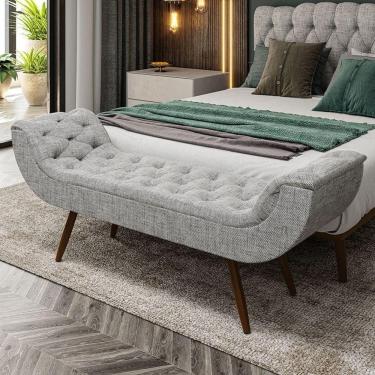 Imagem de Recamier Puff Estofado King 195 Cm Drusa Linho Cinza