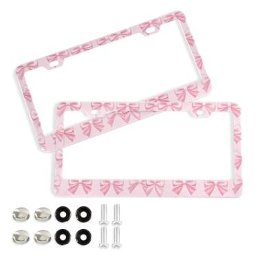 Imagem de SEHANY Lindas molduras de placa de licença de arco rosa, capas de moldura de alumínio à prova de ferrugem com orifícios elípticos e parafusos, serve para acessórios de carro de tamanho padrão de