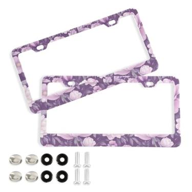 Imagem de SEHANY Molduras de placa de licença de flores florais coloridas, capas de moldura de placa de carro de alumínio à prova de ferrugem com orifícios elípticos e parafusos serve para veículos padrão dos