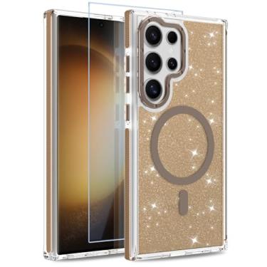 Imagem de MOWIME Capa magnética para Samsung Galaxy S23 Ultra [compatível com Magsafe] [Design fluorescente com glitter] [1 protetor de tela] Capa fosca translúcida fina para Galaxy S23 Ultra de 6,8 polegadas