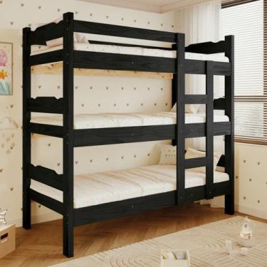 Imagem de Treliche Solteiro Cama Madeira Maciça Reforçada Cor Preto - Nemargi