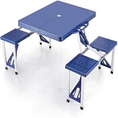 Imagem de Mesa Dobravel de aluminio com 4 banquetas Para Camping - Azul