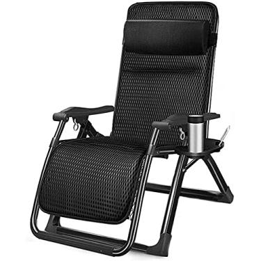 Imagem de YYBOES Cadeira de gravidade zero, espreguiçadeira acolchoada de luxo extragrande, suporte de copos, GG, preto, espreguiçadeira, pátio, suporte de praia, 158 kg