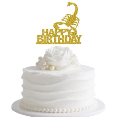 Imagem de Topo de bolo de escorpião, festa de aniversário de horóscopo, decoração de bolo de aniversário de escorpião, glitter dourado