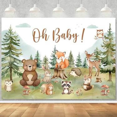 Imagem de Sensfun Banner de fundo para chá de bebê da floresta Oh Baby Boy Woodland Animals Photography Background Mountain Wilderness Adventure Forest Creatures Baby Shower Party Decorações Photo Booth