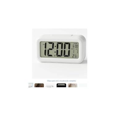 Imagem de Mini Relógio Despertador Digital, Branco, Display LED Colorido, 8x8x8cm, Plástico, 3 Pilhas AAA, 88g