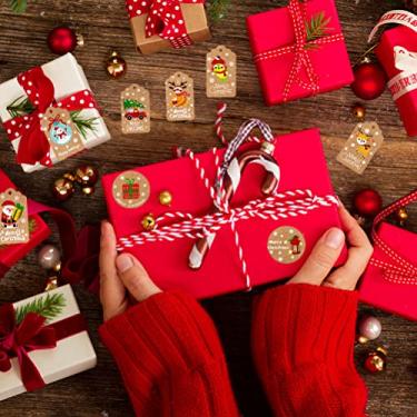 Imagem de ZJchao Christmas Kraft Paper Tags DIY Obrigado Multi Style Crafts Hanging Tag With Rótulos de Rótulos de Embalagem de Presentes para Decorações de Férias e Embalagens de Presente Kraft (02)