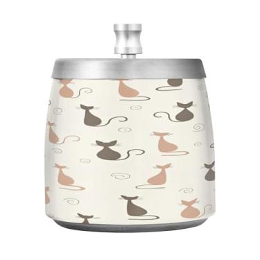 Imagem de Qilmy Cinzeiro de aço inoxidável com silhueta de gato fofo com tampa - Cinzeiro de cigarro à prova de vento sem cheiro sem fumaça para casa, escritório, carro, pátio, varanda (uso interno e externo)