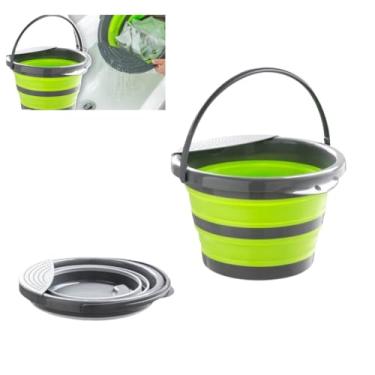 Imagem de Balde Dobrável Multiuso Redondo, 4 Litros, Plástico e TPR, 24,5 cm Diâmetro x 15,5 cm Altura, Portátil, Cores Sortidas