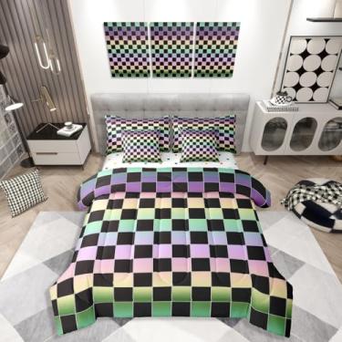 Imagem de Erosebridal Conjunto de edredom infantil com estampa geométrica colorida, quadriculado geométrico, 7 peças, conjunto de cama de solteiro com estampa geométrica